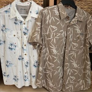 Eddie Bauer Men's White and Tan Casual Shirts